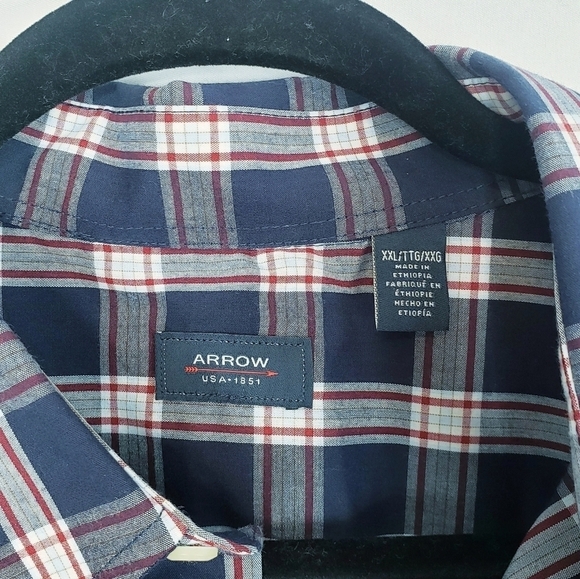 *Last Chance* NWT Men's Arrow Button Down Plaid Dress Shirt Hamilton Poplin Navy - Picture 6 of 7